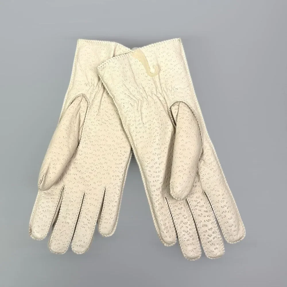 New Aris Ivory Gloves Buckaroo Perforated Leather Faux Fur Lining size M Vintage